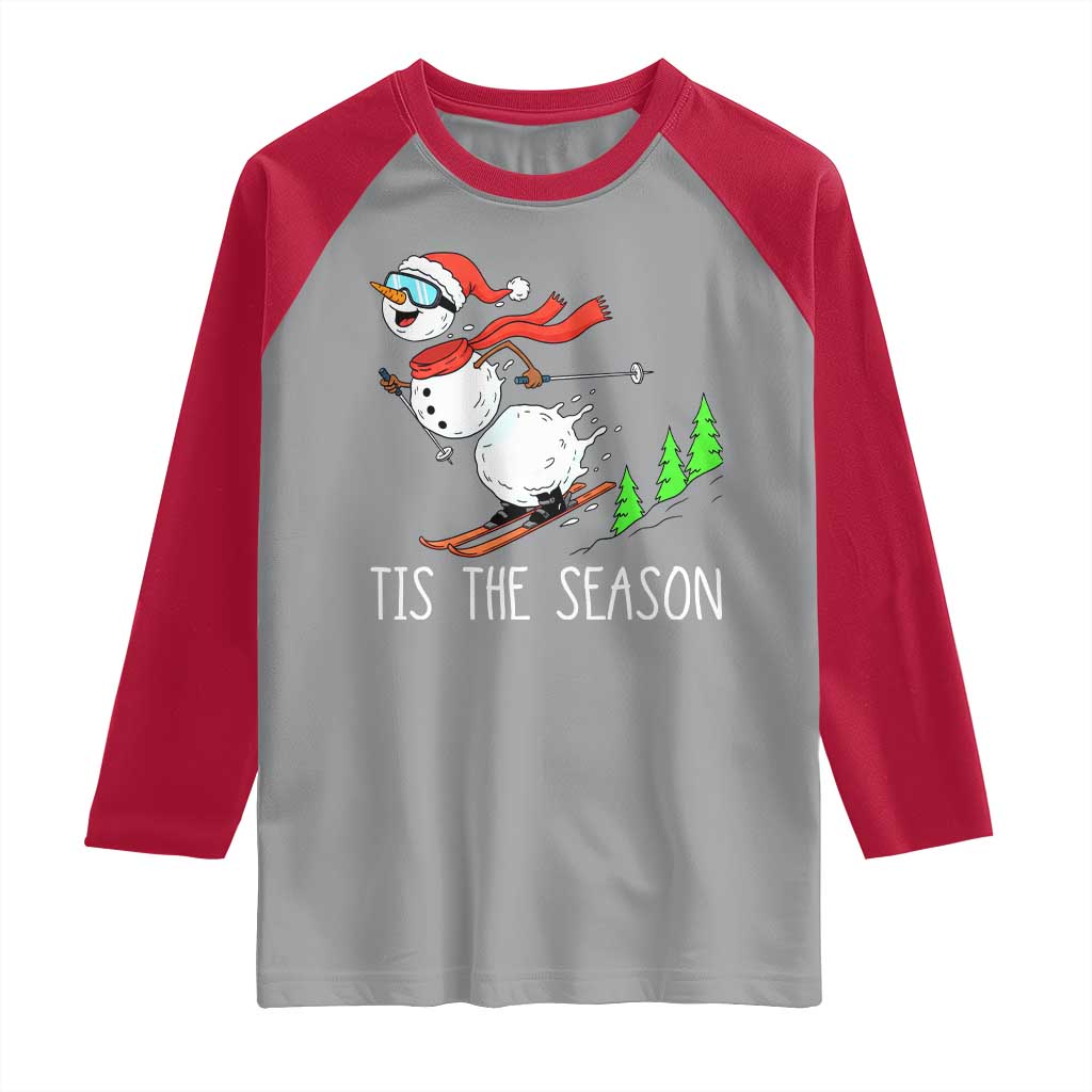 Funny Skiing Snowman Raglan Shirt Funny Tis The Season Snow Ski Lover Skier - Wonder Print Shop