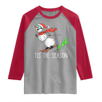 Funny Skiing Snowman Raglan Shirt Funny Tis The Season Snow Ski Lover Skier - Wonder Print Shop
