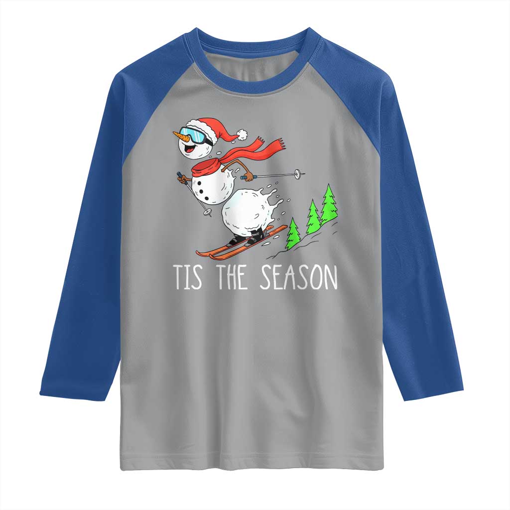 Funny Skiing Snowman Raglan Shirt Funny Tis The Season Snow Ski Lover Skier - Wonder Print Shop