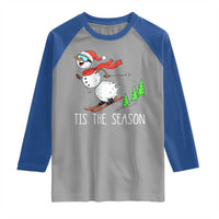Funny Skiing Snowman Raglan Shirt Funny Tis The Season Snow Ski Lover Skier - Wonder Print Shop