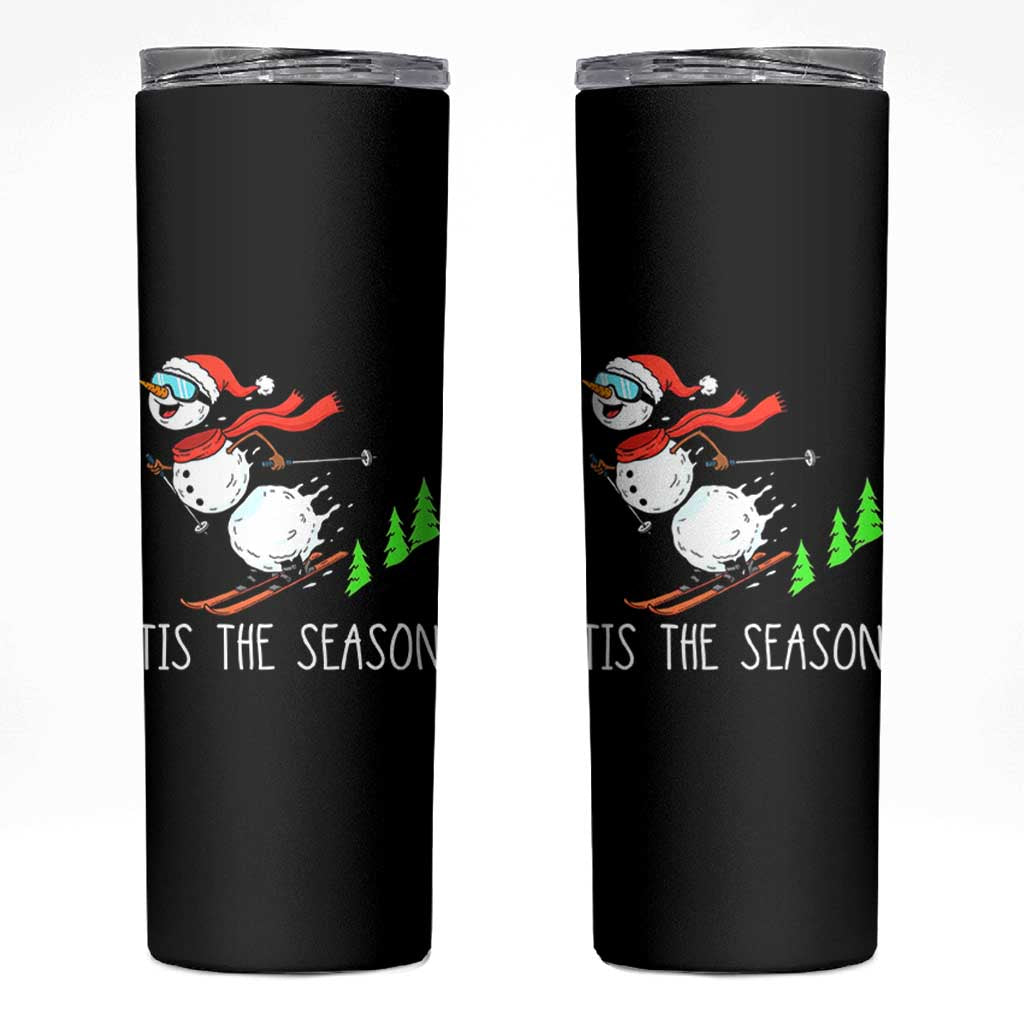 Funny Skiing Snowman Skinny Tumbler Funny Tis The Season Snow Ski Lover Skier - Wonder Print Shop