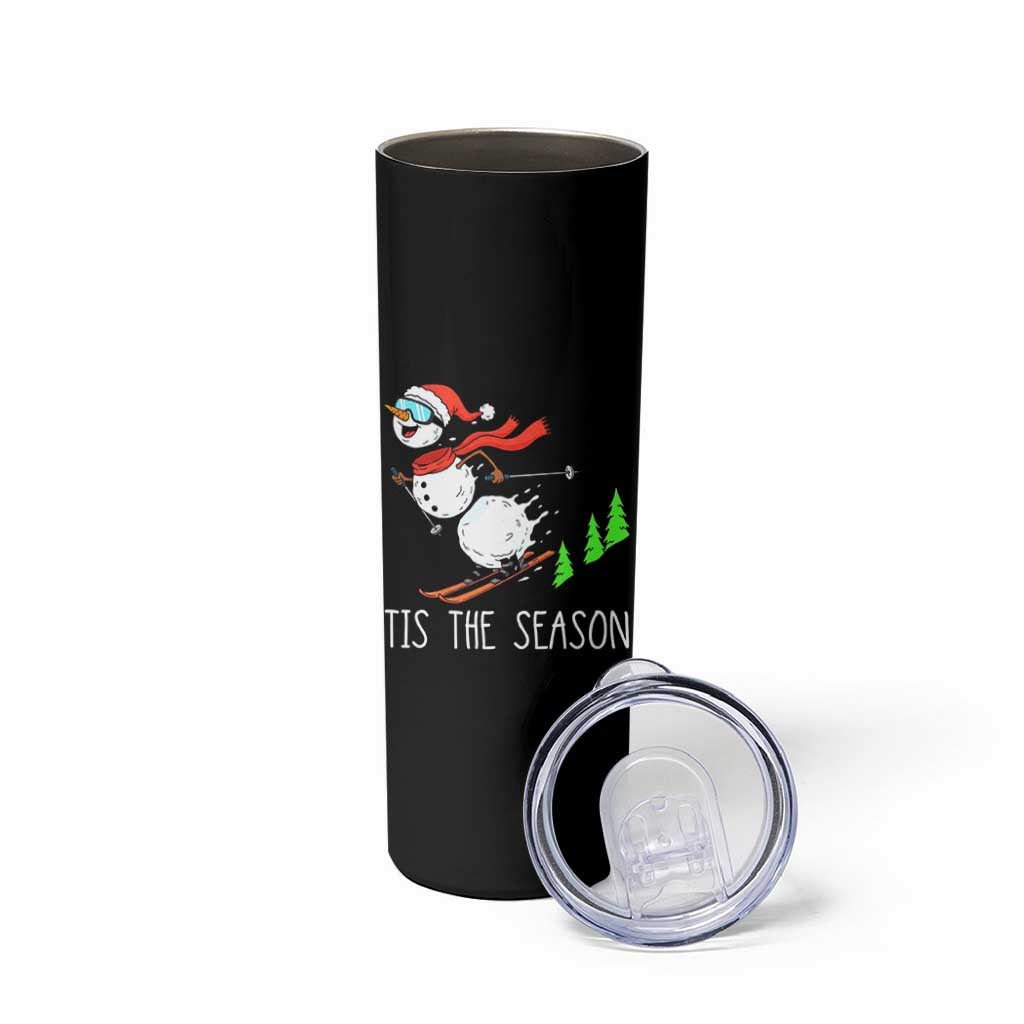 Funny Skiing Snowman Skinny Tumbler Funny Tis The Season Snow Ski Lover Skier - Wonder Print Shop