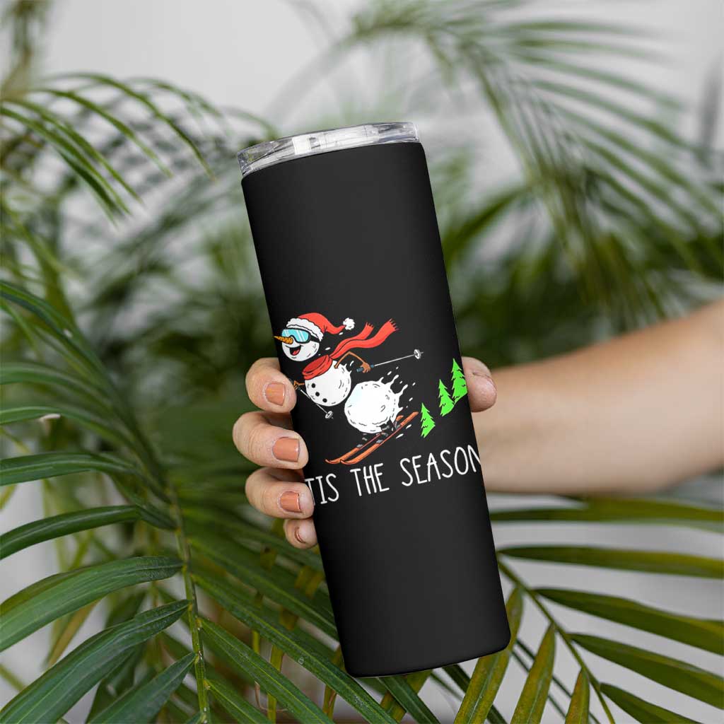 Funny Skiing Snowman Skinny Tumbler Funny Tis The Season Snow Ski Lover Skier - Wonder Print Shop