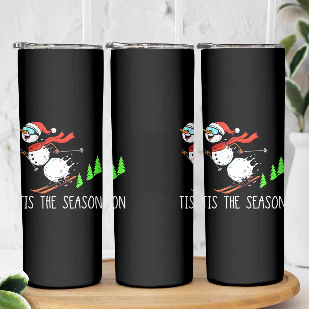 Funny Skiing Snowman Skinny Tumbler Funny Tis The Season Snow Ski Lover Skier - Wonder Print Shop