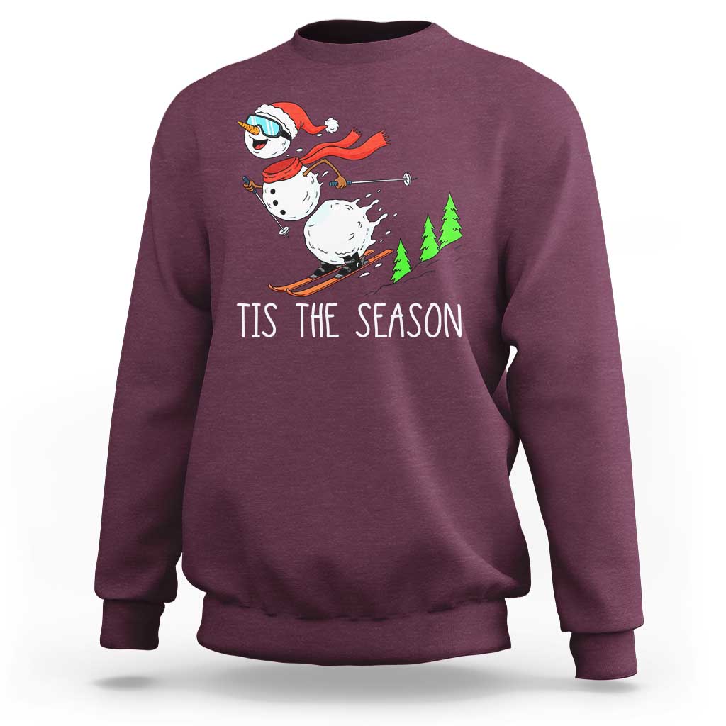Funny Skiing Snowman Sweatshirt Funny Tis The Season Snow Ski Lover Skier - Wonder Print Shop