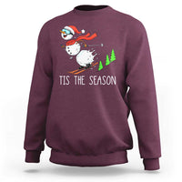 Funny Skiing Snowman Sweatshirt Funny Tis The Season Snow Ski Lover Skier - Wonder Print Shop