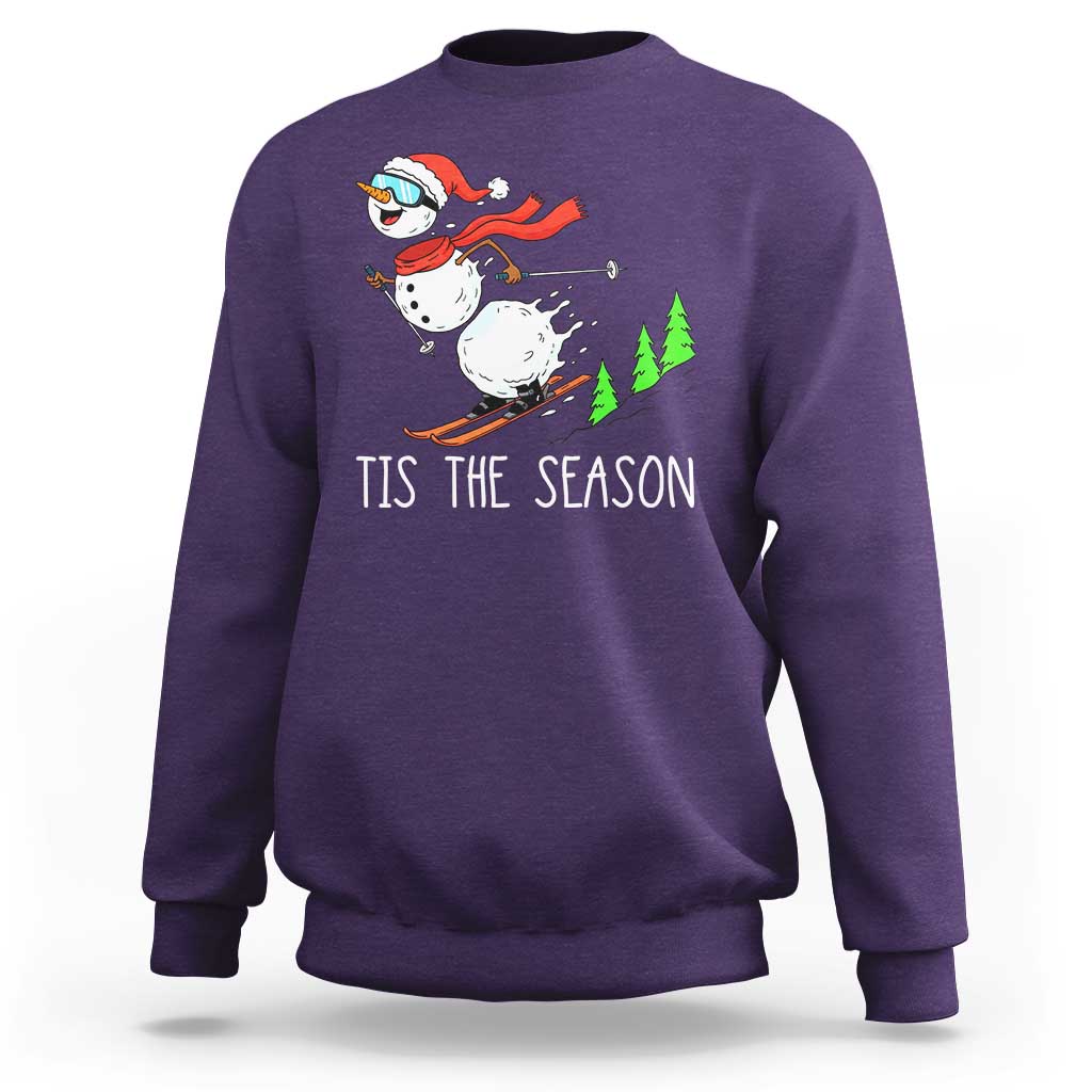 Funny Skiing Snowman Sweatshirt Funny Tis The Season Snow Ski Lover Skier - Wonder Print Shop