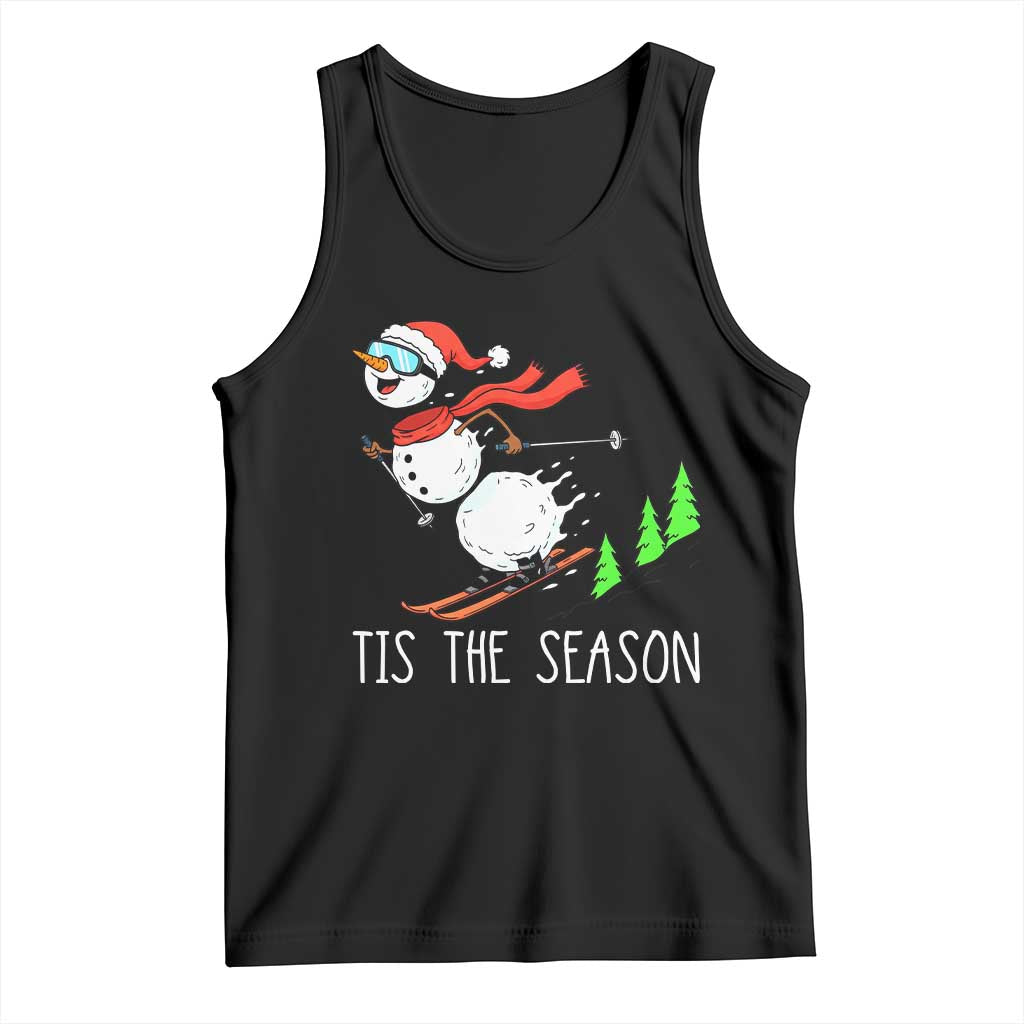 Funny Skiing Snowman Tank Top Funny Tis The Season Snow Ski Lover Skier - Wonder Print Shop