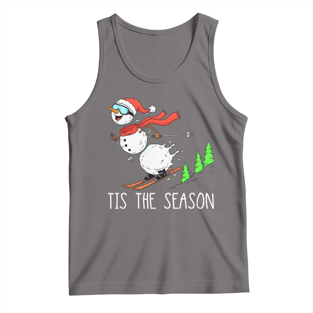 Funny Skiing Snowman Tank Top Funny Tis The Season Snow Ski Lover Skier - Wonder Print Shop