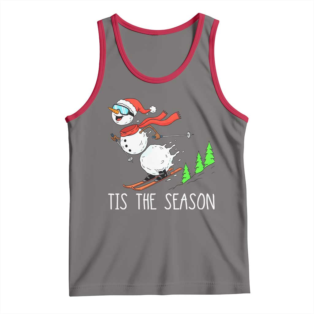 Funny Skiing Snowman Tank Top Funny Tis The Season Snow Ski Lover Skier - Wonder Print Shop