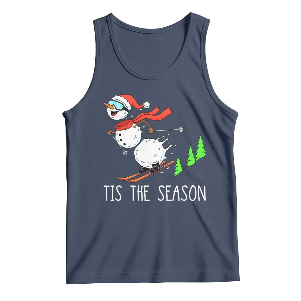 Funny Skiing Snowman Tank Top Funny Tis The Season Snow Ski Lover Skier - Wonder Print Shop
