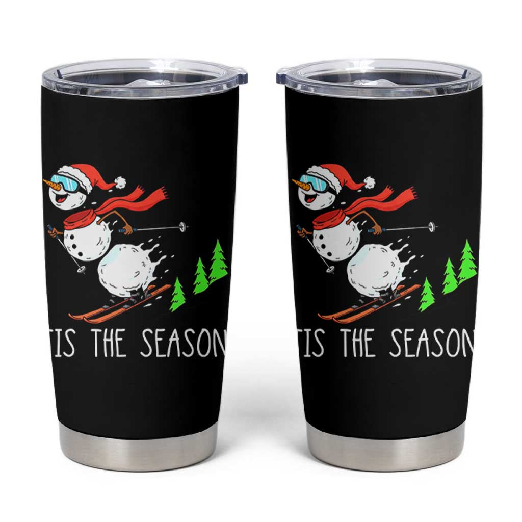 Funny Skiing Snowman Tumbler Cup Funny Tis The Season Snow Ski Lover Skier - Wonder Print Shop