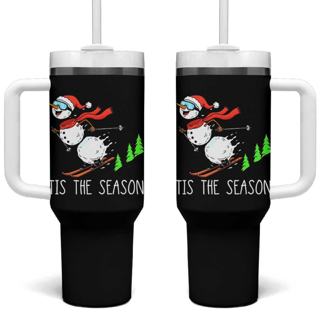 Funny Skiing Snowman Tumbler With Handle Funny Tis The Season Snow Ski Lover Skier - Wonder Print Shop