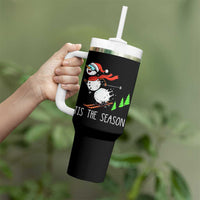 Funny Skiing Snowman Tumbler With Handle Funny Tis The Season Snow Ski Lover Skier - Wonder Print Shop