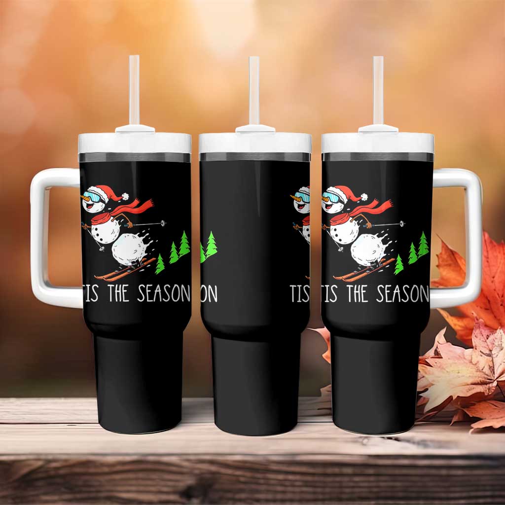 Funny Skiing Snowman Tumbler With Handle Funny Tis The Season Snow Ski Lover Skier - Wonder Print Shop