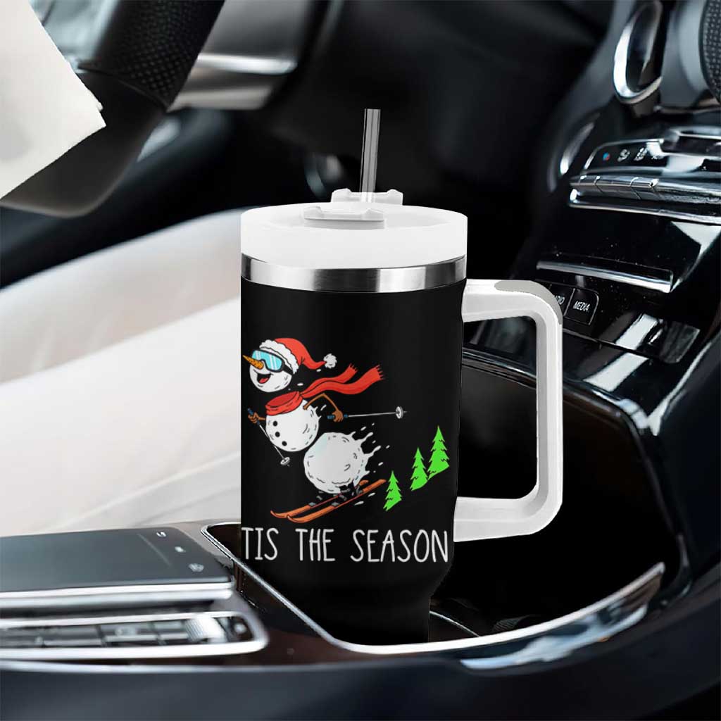 Funny Skiing Snowman Tumbler With Handle Funny Tis The Season Snow Ski Lover Skier - Wonder Print Shop