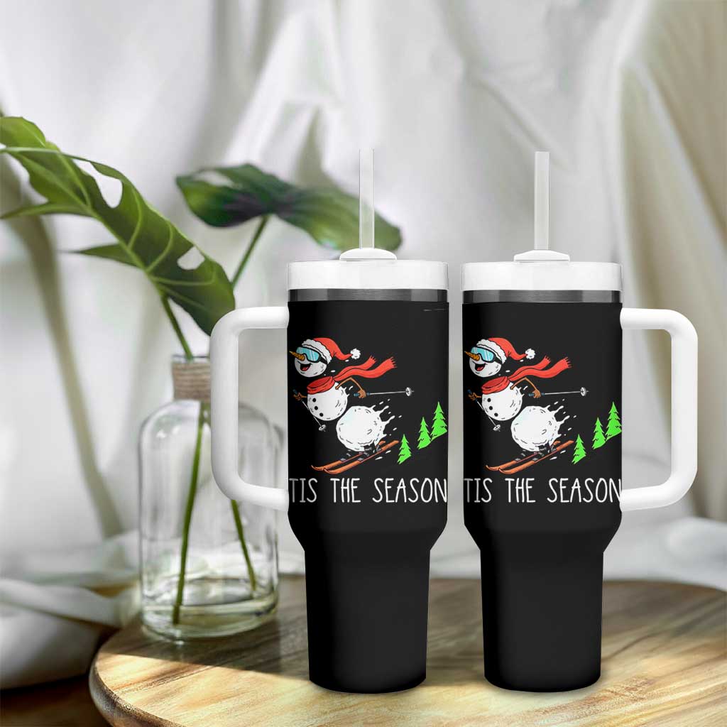 Funny Skiing Snowman Tumbler With Handle Funny Tis The Season Snow Ski Lover Skier - Wonder Print Shop