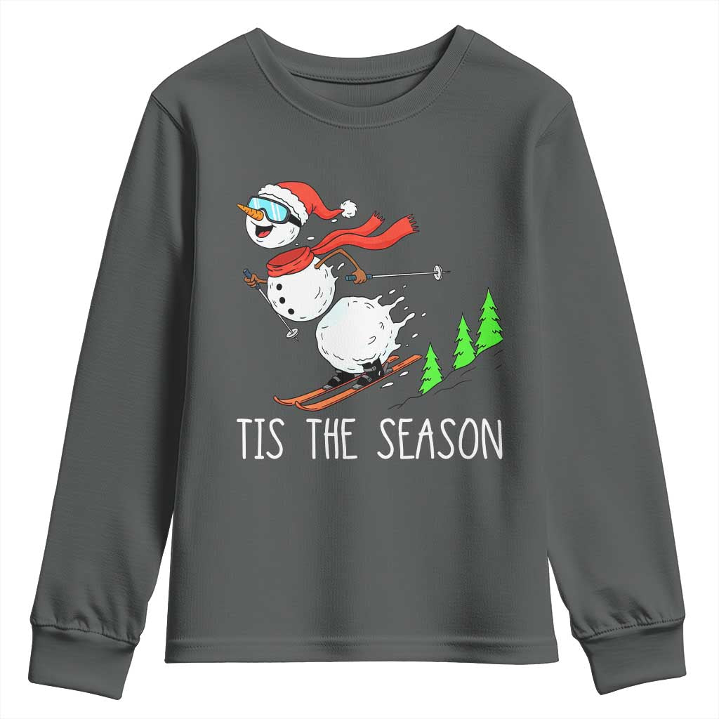 Funny Skiing Snowman Youth Sweatshirt Funny Tis The Season Snow Ski Lover Skier - undefined