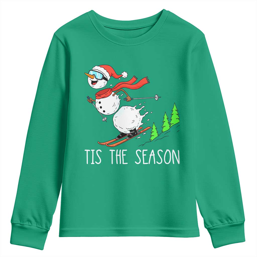 Funny Skiing Snowman Youth Sweatshirt Funny Tis The Season Snow Ski Lover Skier - undefined