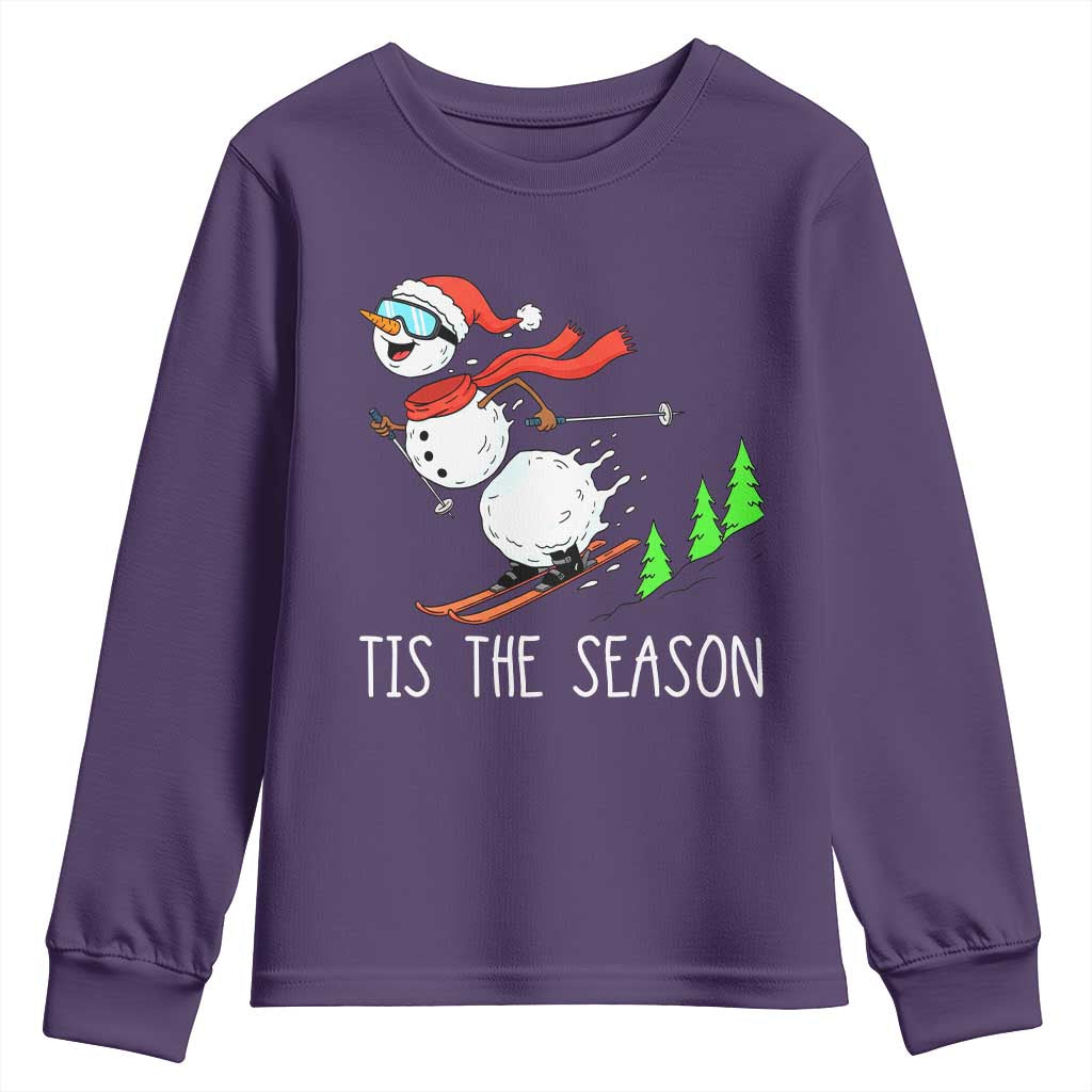 Funny Skiing Snowman Youth Sweatshirt Funny Tis The Season Snow Ski Lover Skier - undefined