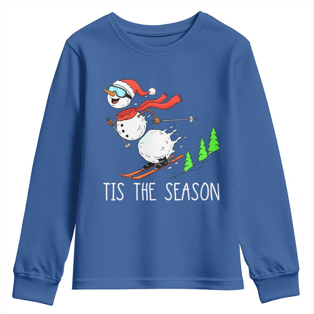 Funny Skiing Snowman Youth Sweatshirt Funny Tis The Season Snow Ski Lover Skier - undefined