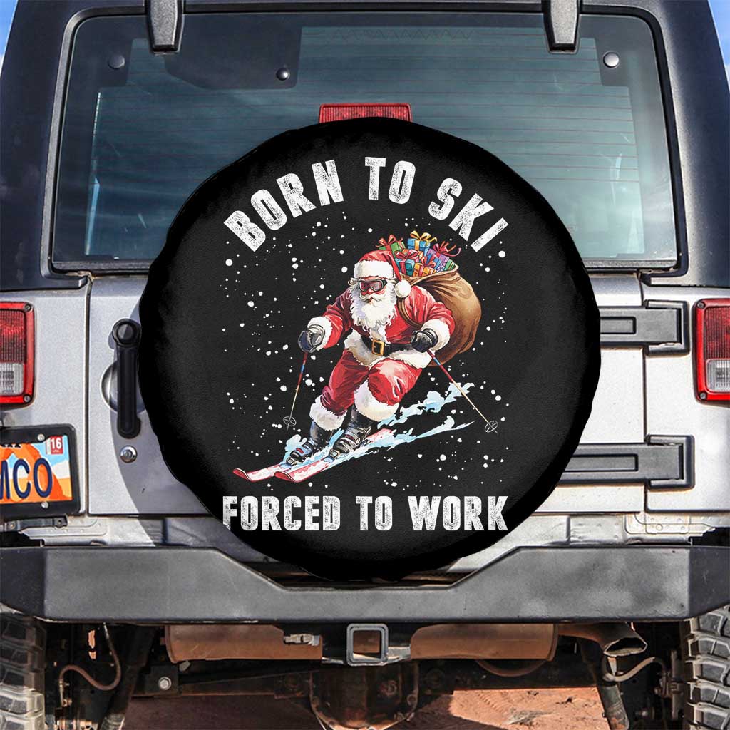 Skiing Santa Christmas Spare Tire Cover Funny Born to Ski Forced to Work - Wonder Print Shop