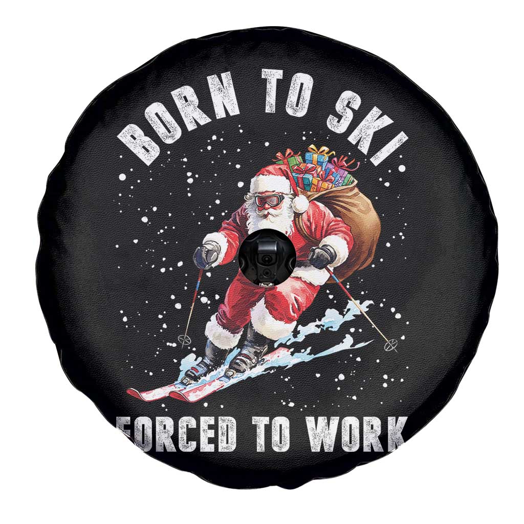 Skiing Santa Christmas Spare Tire Cover Funny Born to Ski Forced to Work - Wonder Print Shop
