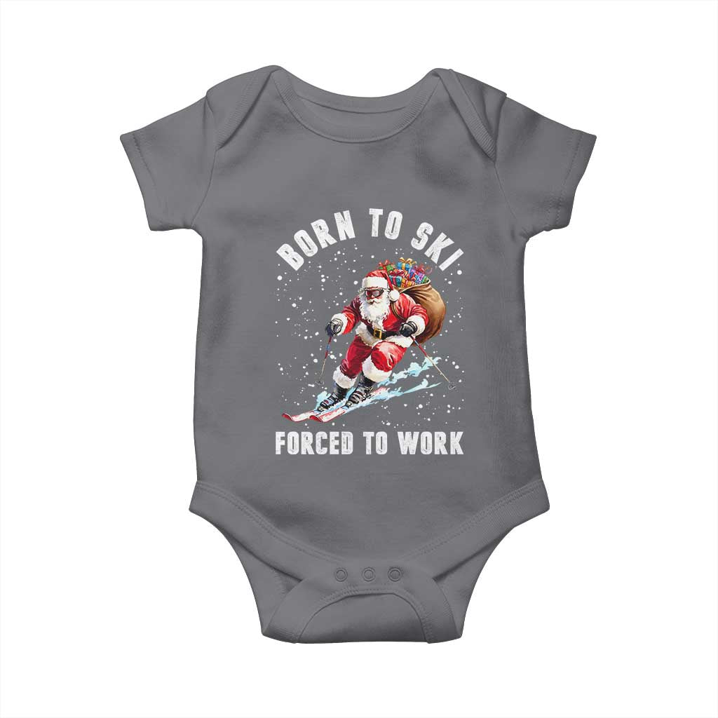 Skiing Santa Christmas Baby Onesie Funny Born to Ski Forced to Work - Wonder Print Shop