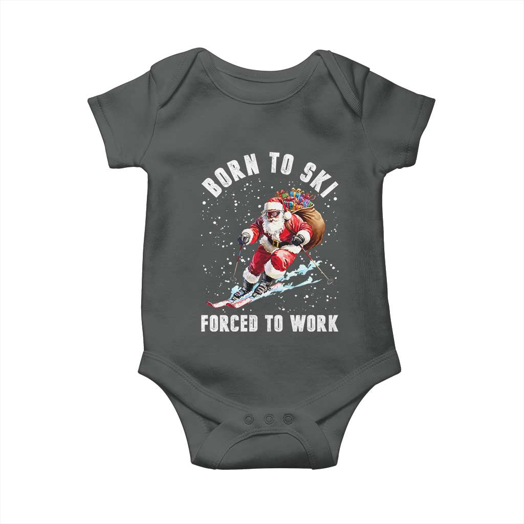 Skiing Santa Christmas Baby Onesie Funny Born to Ski Forced to Work - Wonder Print Shop