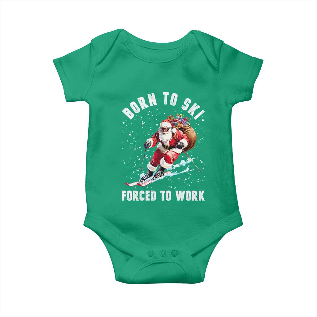 Skiing Santa Christmas Baby Onesie Funny Born to Ski Forced to Work - Wonder Print Shop