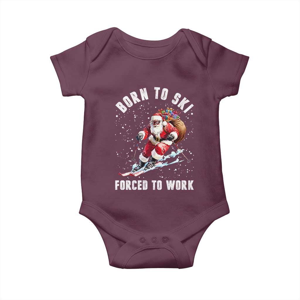 Skiing Santa Christmas Baby Onesie Funny Born to Ski Forced to Work - Wonder Print Shop