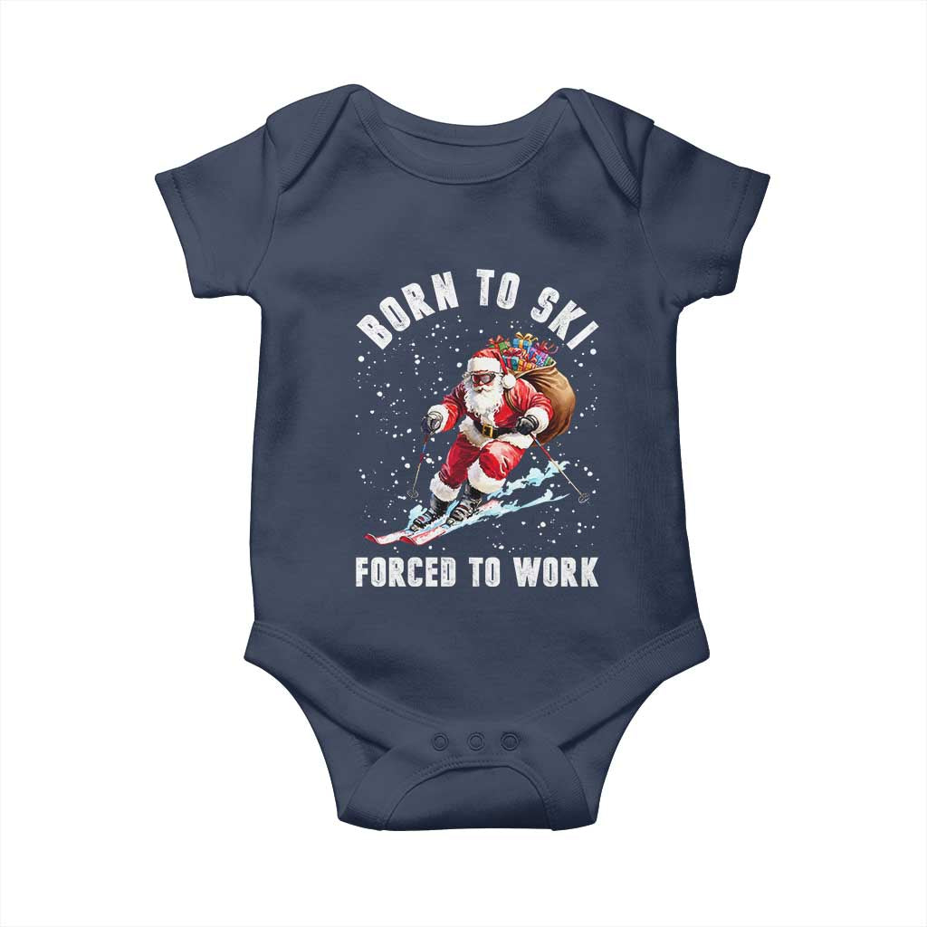 Skiing Santa Christmas Baby Onesie Funny Born to Ski Forced to Work - Wonder Print Shop