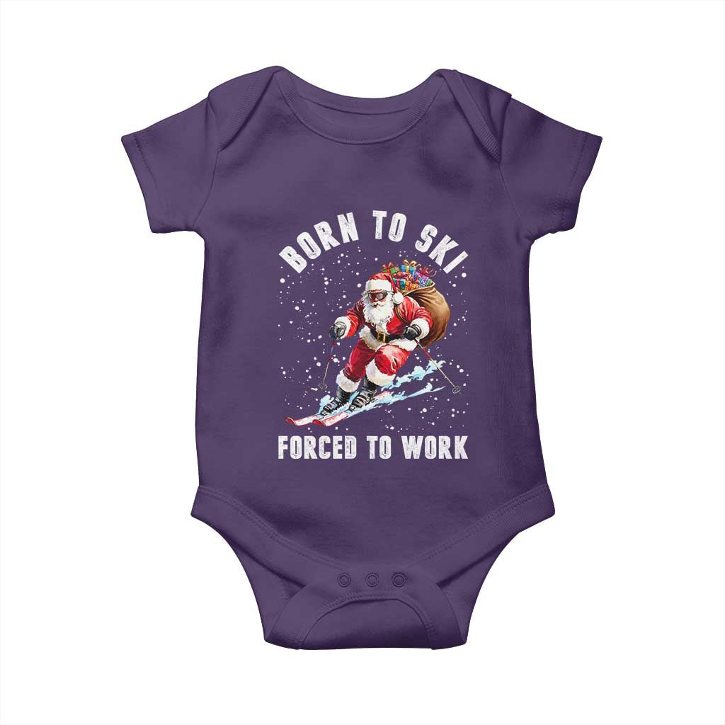 Skiing Santa Christmas Baby Onesie Funny Born to Ski Forced to Work - Wonder Print Shop