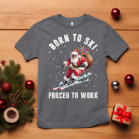 Skiing Santa Christmas T Shirt Funny Born to Ski Forced to Work - Wonder Print Shop