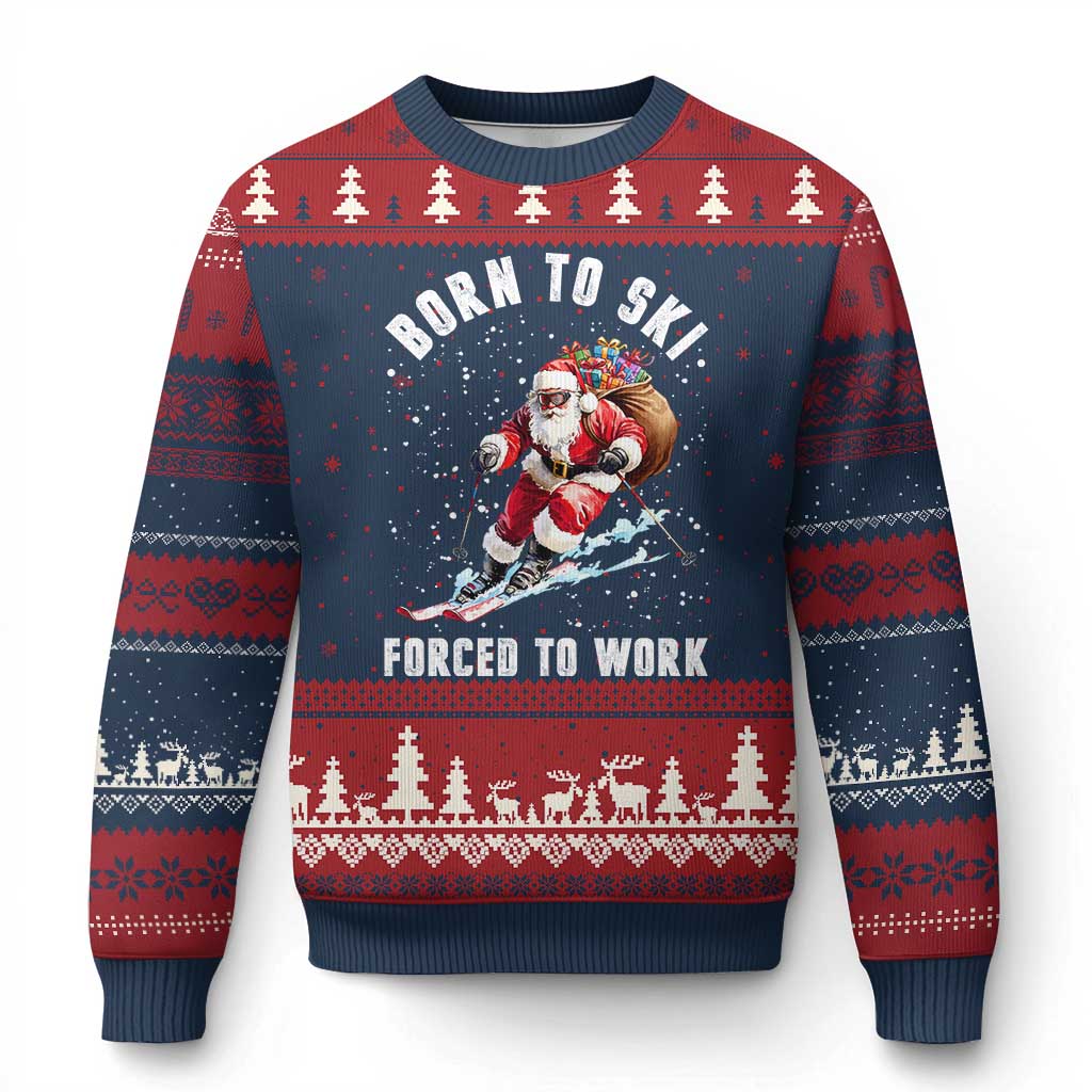 Skiing Santa Xmas Ugly Christmas Sweater Funny Born to Ski Forced to Work - undefined