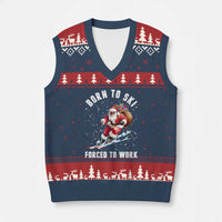 Skiing Santa Xmas V-Neck Knit Sweater Vest Funny Born to Ski Forced to Work - Wonder Print Shop
