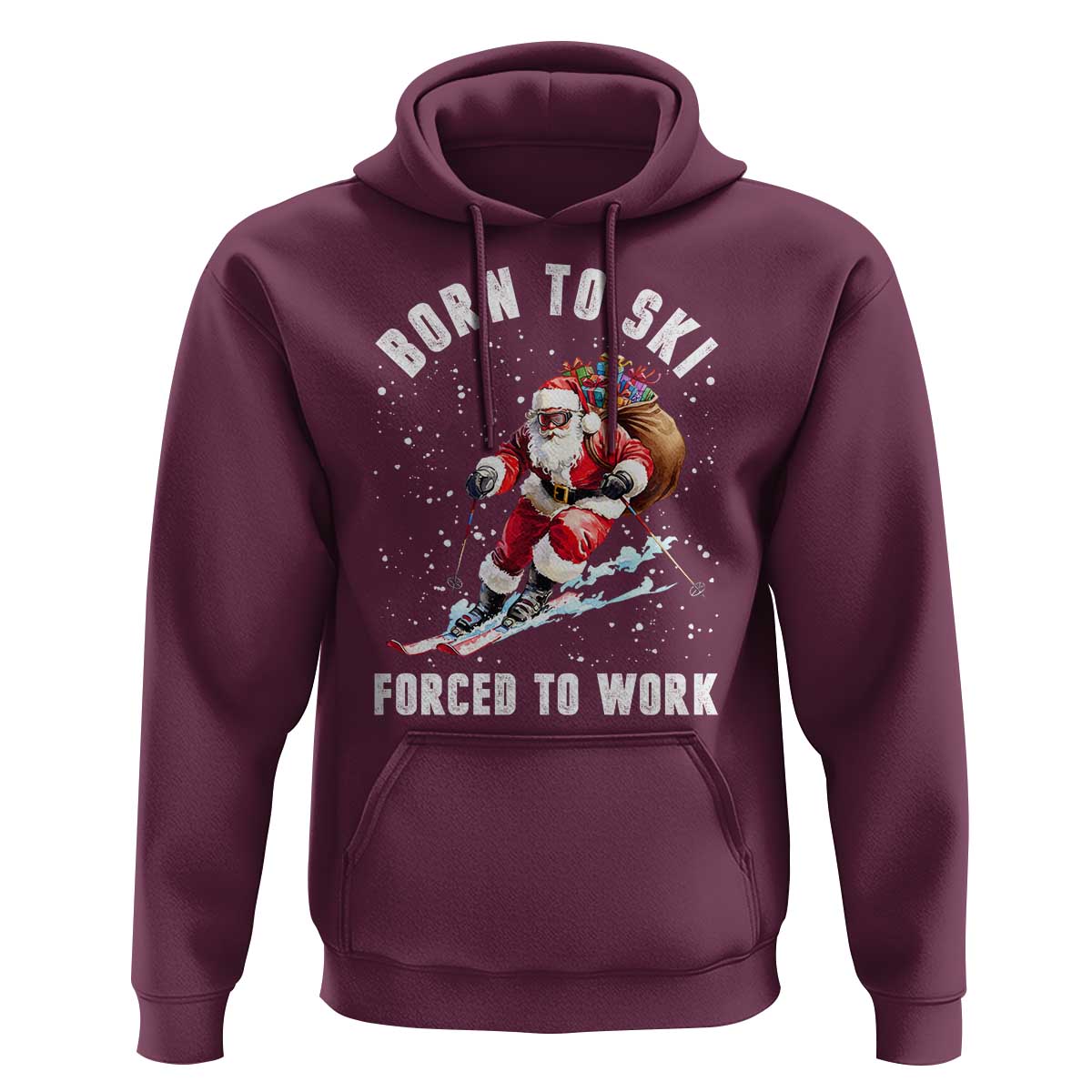 Skiing Santa Christmas Hoodie Funny Born to Ski Forced to Work - Wonder Print Shop