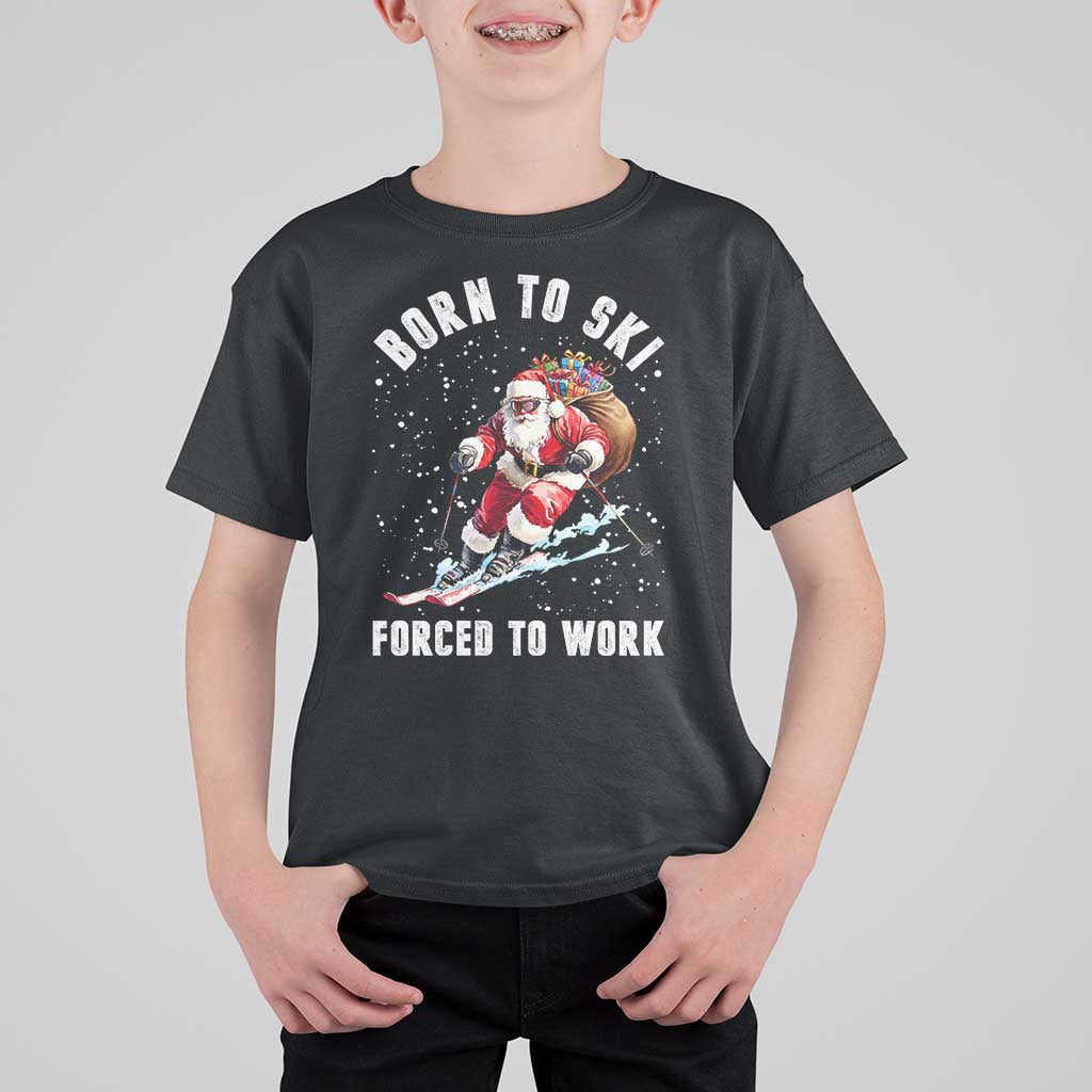 Skiing Santa Christmas T Shirt For Kid Funny Born to Ski Forced to Work - Wonder Print Shop