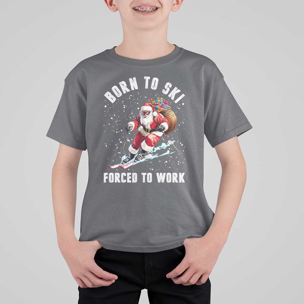 Skiing Santa Christmas T Shirt For Kid Funny Born to Ski Forced to Work - Wonder Print Shop
