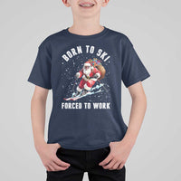 Skiing Santa Christmas T Shirt For Kid Funny Born to Ski Forced to Work - Wonder Print Shop