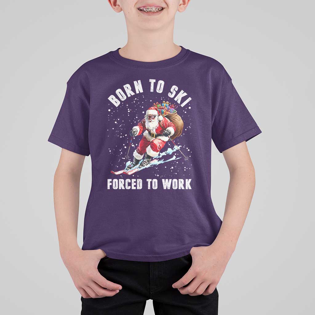 Skiing Santa Christmas T Shirt For Kid Funny Born to Ski Forced to Work - Wonder Print Shop