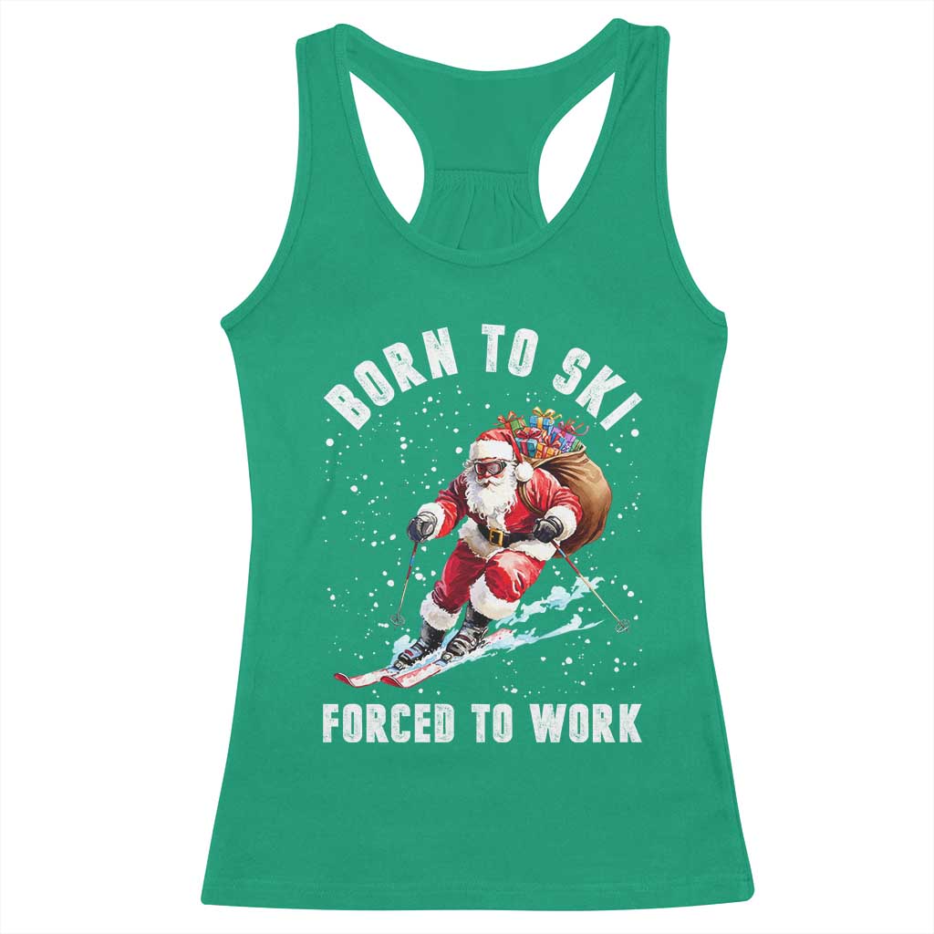 Skiing Santa Christmas Racerback Tank Top Funny Born to Ski Forced to Work - Wonder Print Shop