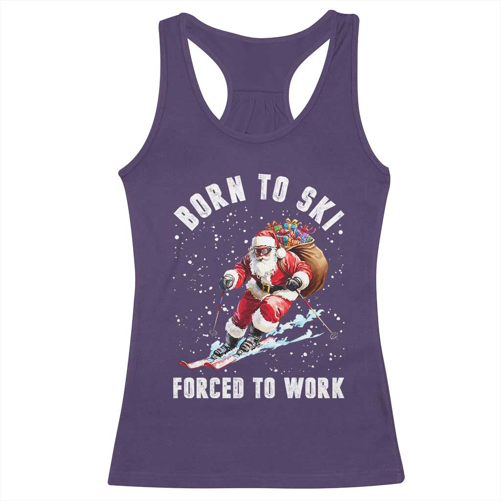 Skiing Santa Christmas Racerback Tank Top Funny Born to Ski Forced to Work - Wonder Print Shop