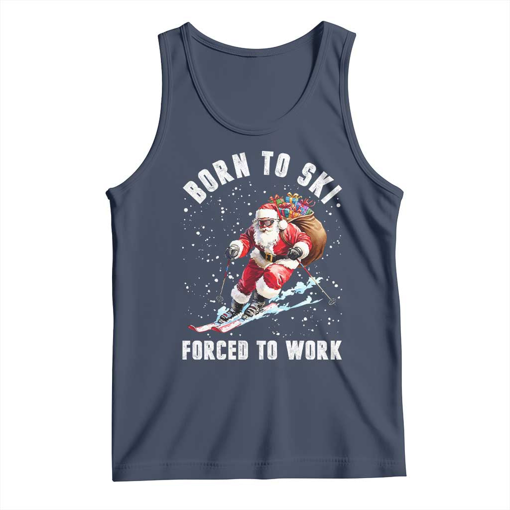Skiing Santa Christmas Tank Top Funny Born to Ski Forced to Work - Wonder Print Shop