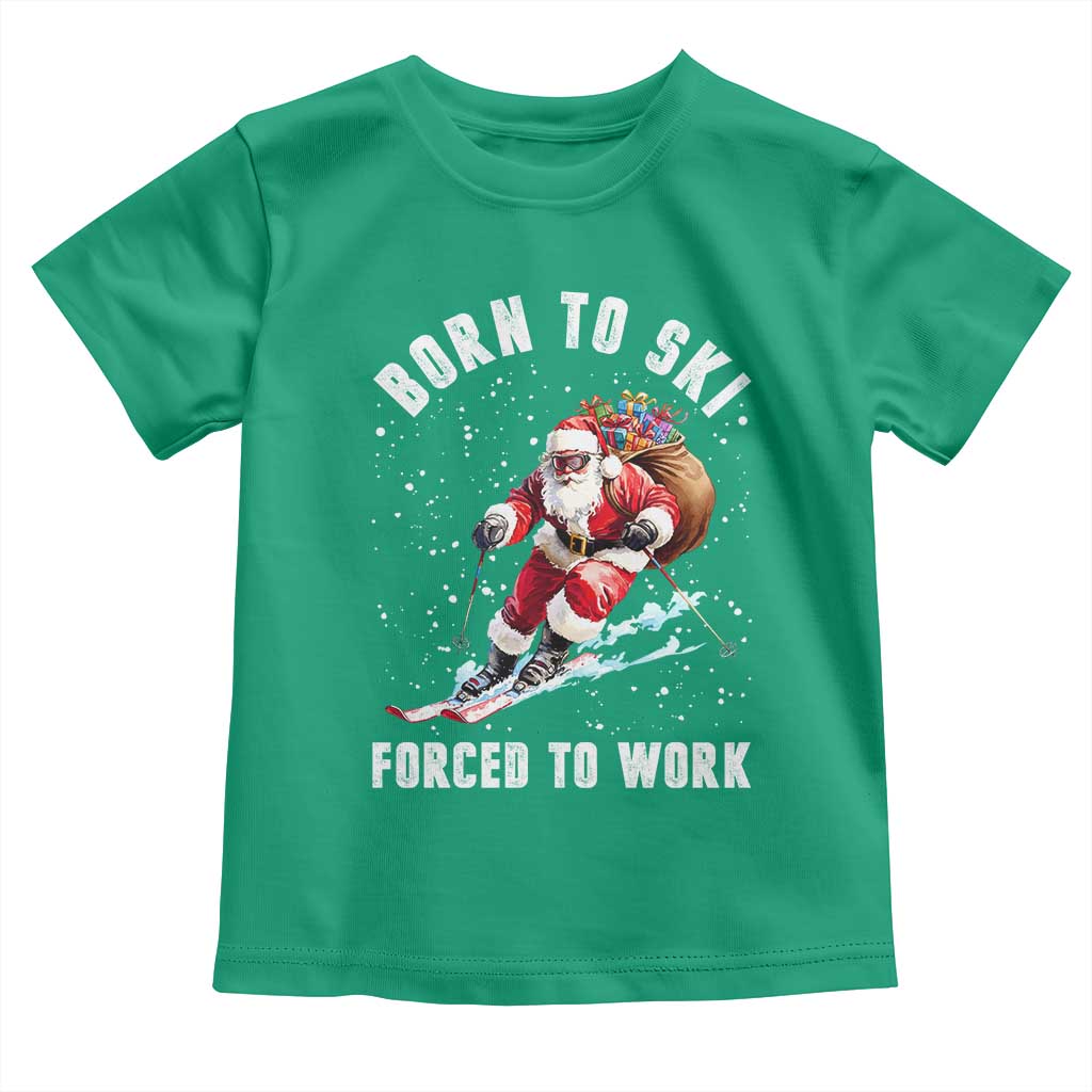 Skiing Santa Christmas Toddler T Shirt Funny Born to Ski Forced to Work - Wonder Print Shop