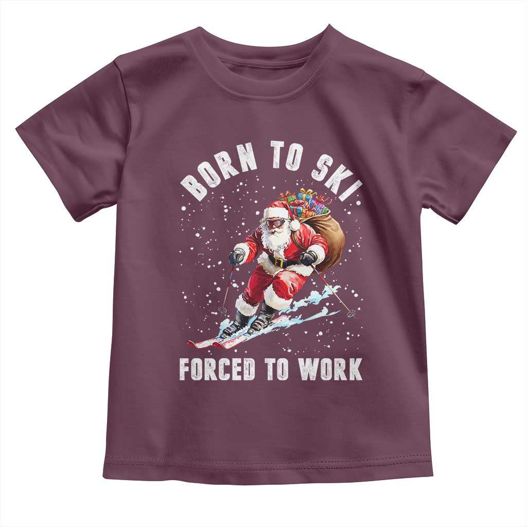 Skiing Santa Christmas Toddler T Shirt Funny Born to Ski Forced to Work - Wonder Print Shop