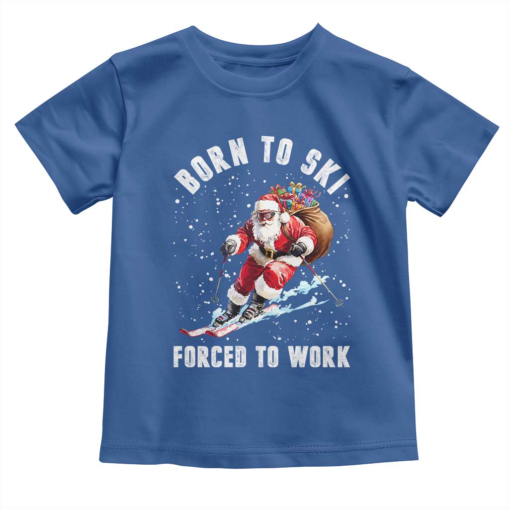 Skiing Santa Christmas Toddler T Shirt Funny Born to Ski Forced to Work - Wonder Print Shop