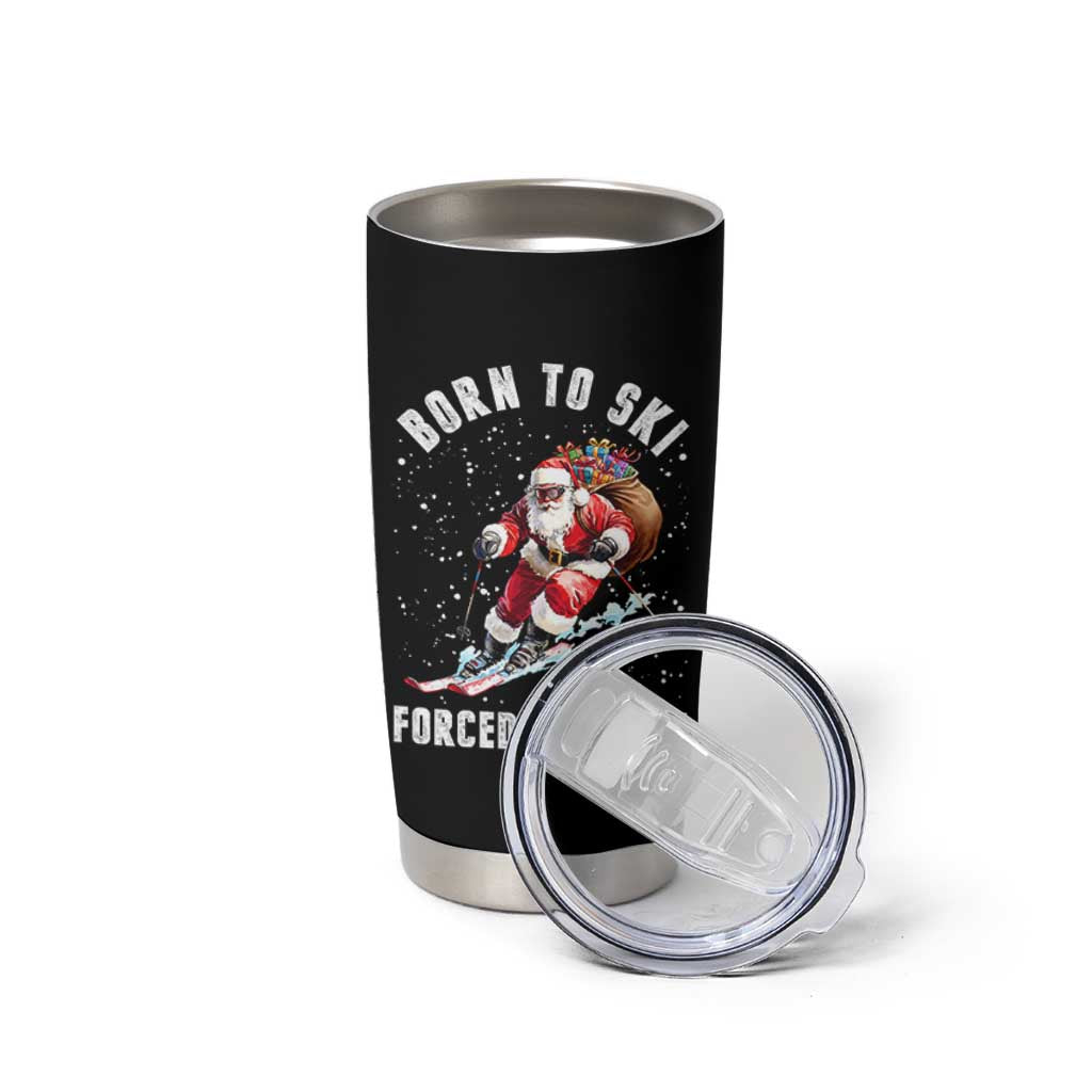 Skiing Santa Christmas Tumbler Cup Funny Born to Ski Forced to Work - Wonder Print Shop