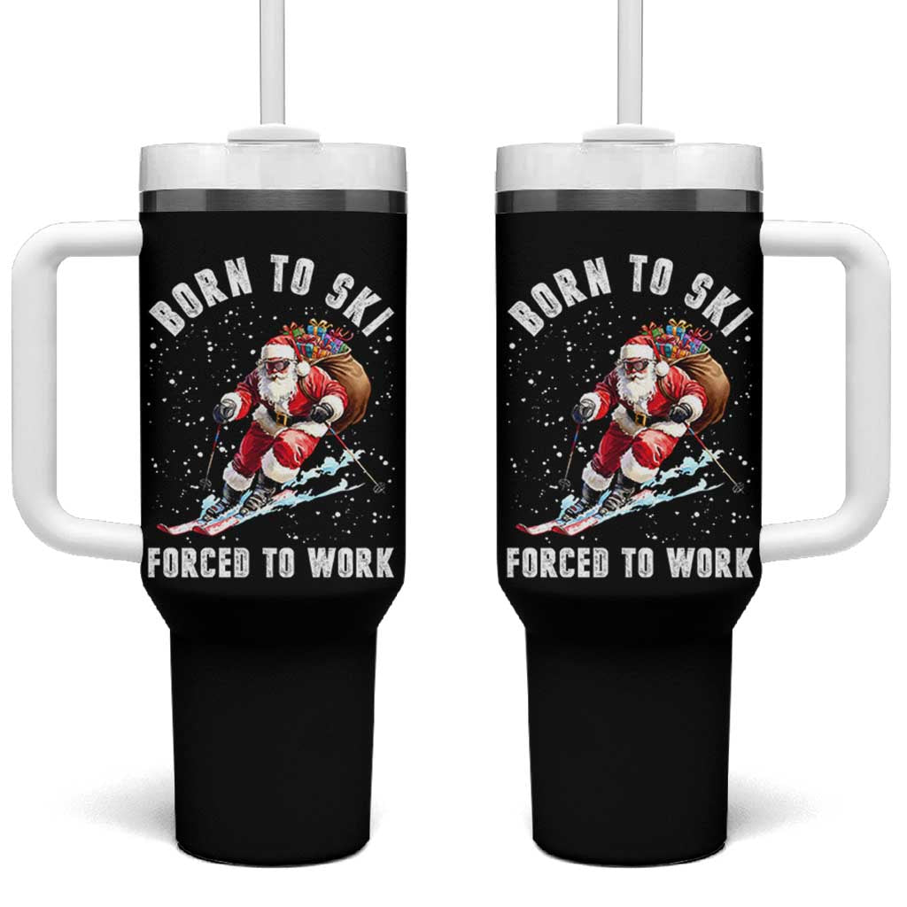 Skiing Santa Christmas Tumbler With Handle Funny Born to Ski Forced to Work - Wonder Print Shop