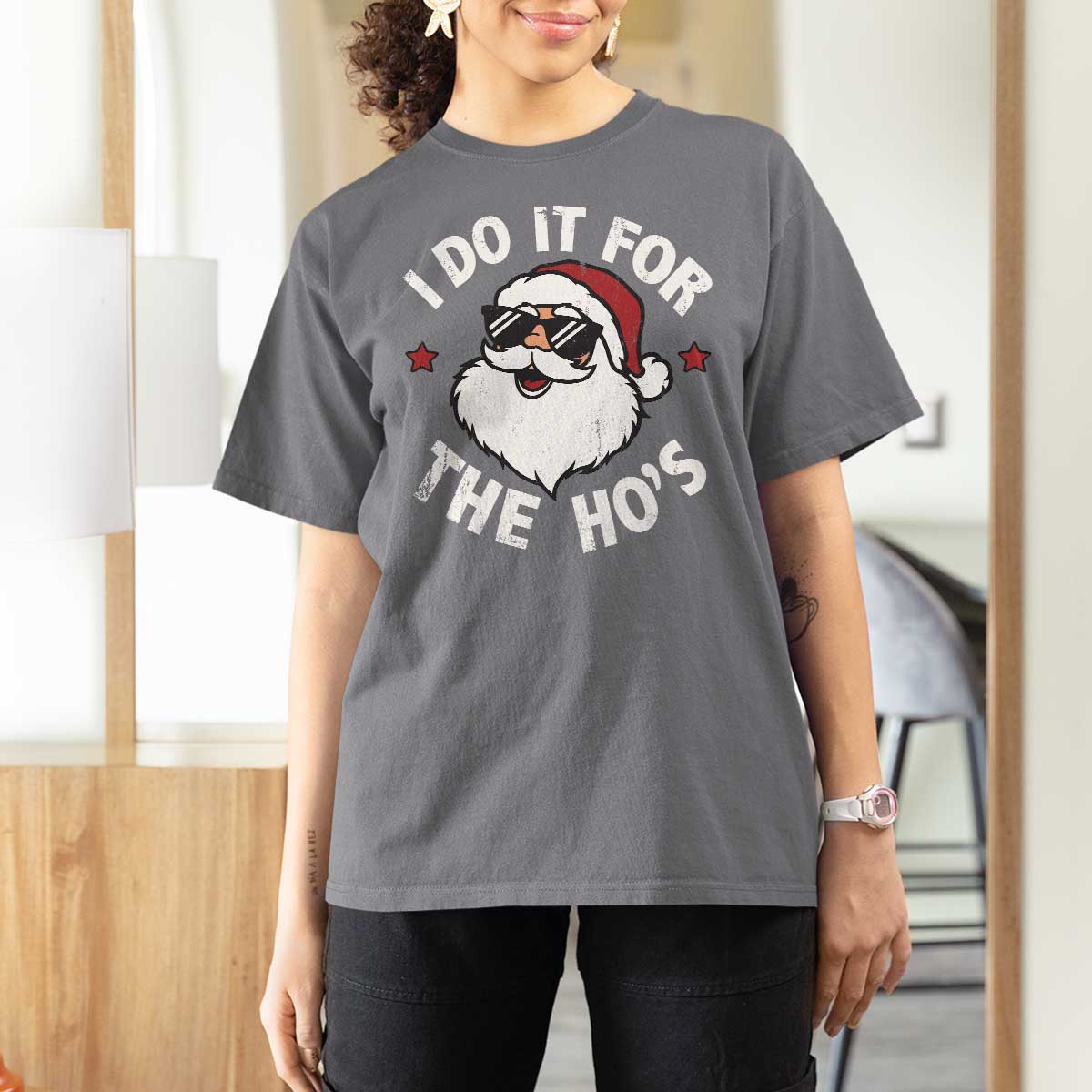 I Do It For The Ho's T Shirt For Women Funny Inappropriate Santa Christmas - Wonder Print Shop